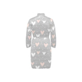 Heart pattern gray background Men's Long Sleeve Belted Night Robe