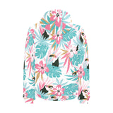 Toucan tropical flower leave pattern Men's Padded Hooded Jacket