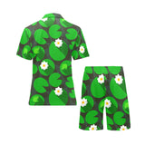 Frog waterlily pattern Men's V-Neck Short Pajama Set