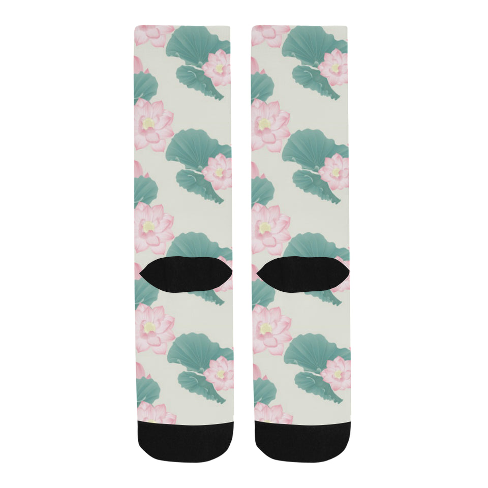 Pink lotus waterlily leaves pattern Crew Socks