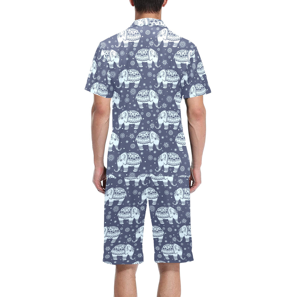 Elephant tribal design pattern Men's V-Neck Short Pajama Set
