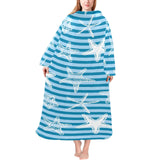 Starfish blue blackground Blanket Robe with Sleeves