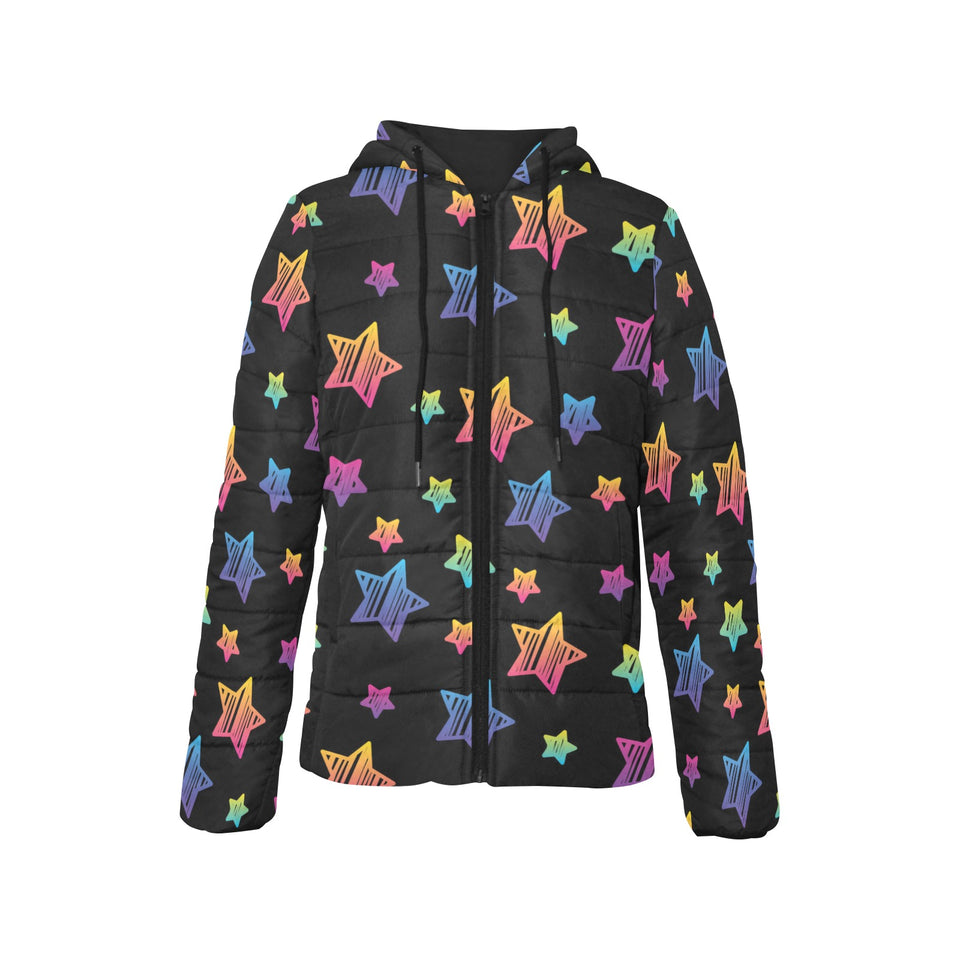 Colorful star pattern Women's Padded Hooded Jacket