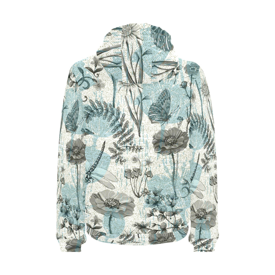 Dragonfly Butterfly Plants insect flower vintage s Men's Padded Hooded Jacket
