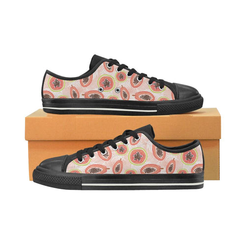 papaya leaves pattern Kids' Boys' Girls' Low Top Canvas Shoes Black