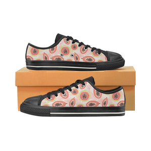 papaya leaves pattern Kids' Boys' Girls' Low Top Canvas Shoes Black