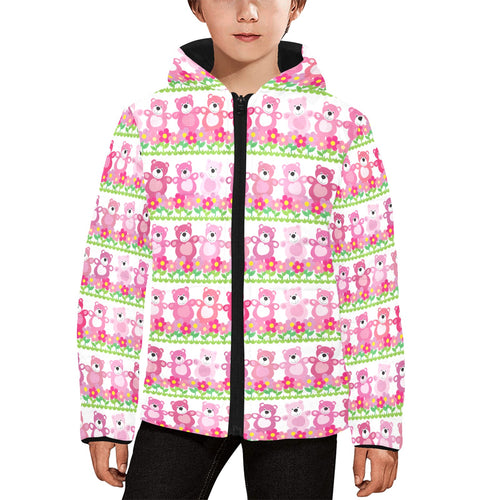 Teddy Bear Pattern Print Design 04 Kids' Boys' Girls' Padded Hooded Jacket