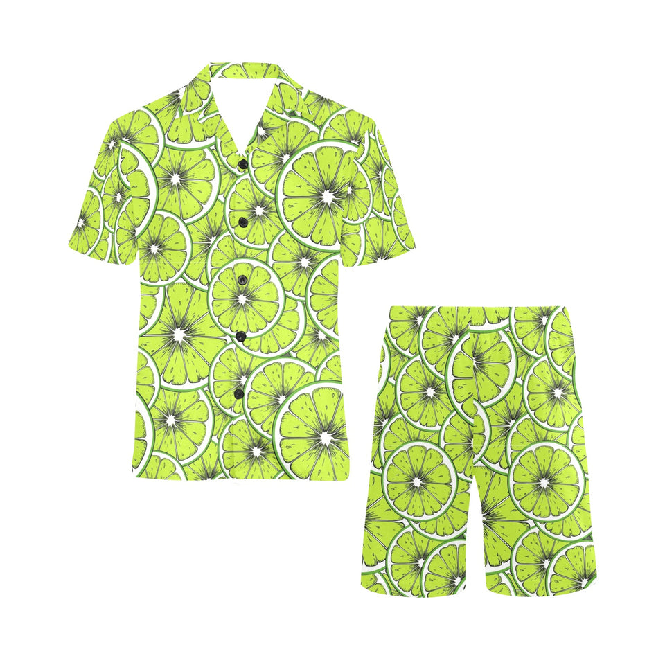 Slices of Lime design pattern Men's V-Neck Short Pajama Set