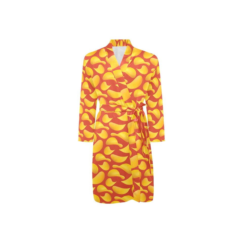 Potato Chips Pattern Print Design 05 Men's Long Sleeve Belted Night Robe