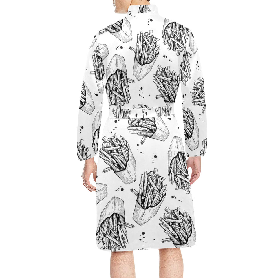 Hand drawn french fries pattern Men's Long Sleeve Belted Night Robe