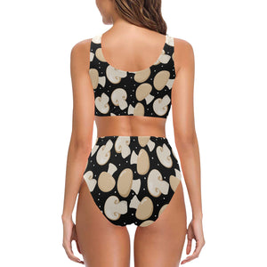 Champignon mushroom pattern Chest Bowknot High Waisted Bikini Swimsuit