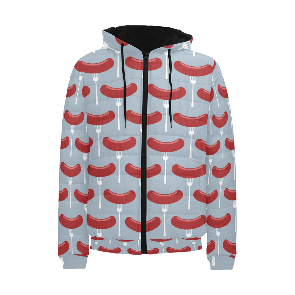 Sausage Pattern Print Design 02 Men's Padded Hooded Jacket