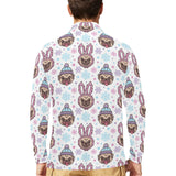 Cute pug hat rabbit costume pattern Men's Long Sleeve Polo Shirt