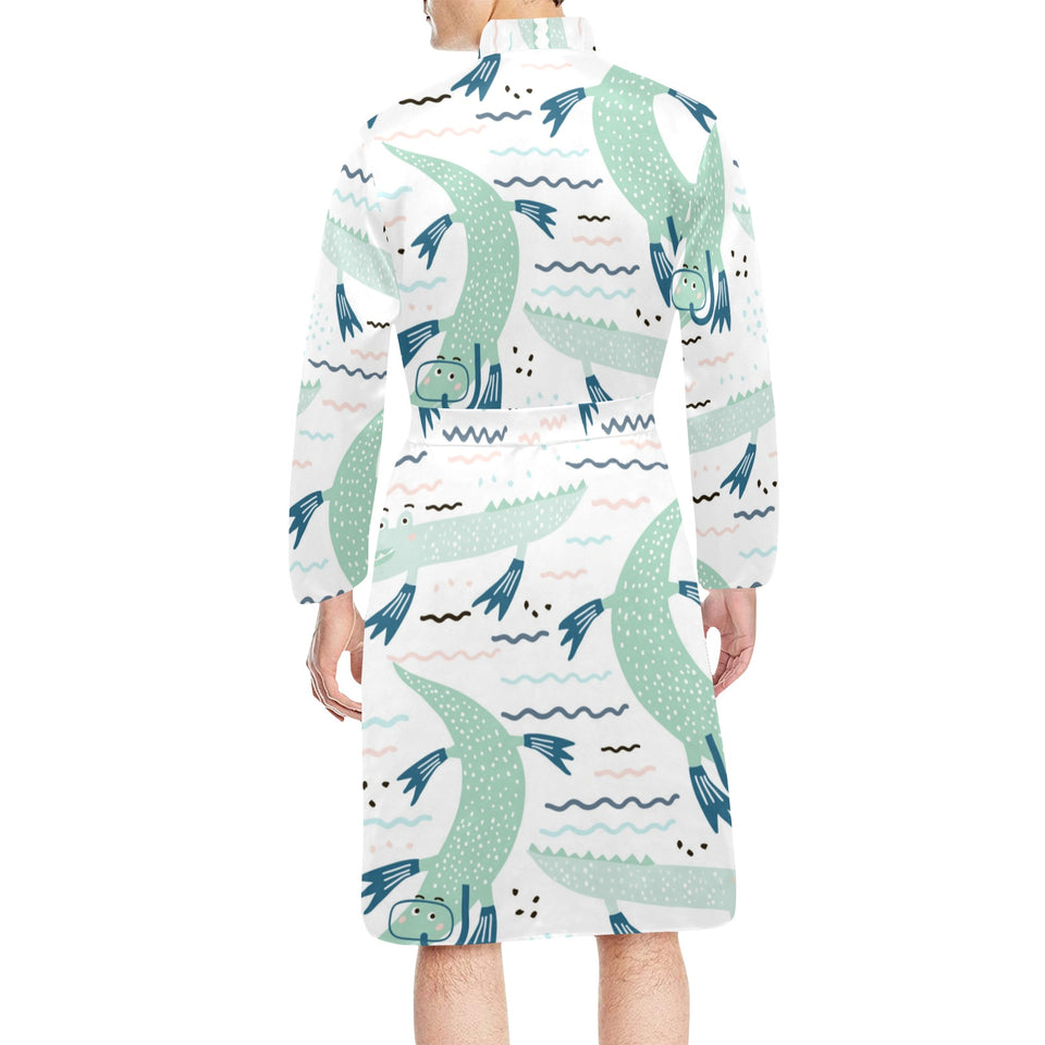 Crocodile diver pattern Men's Long Sleeve Belted Night Robe