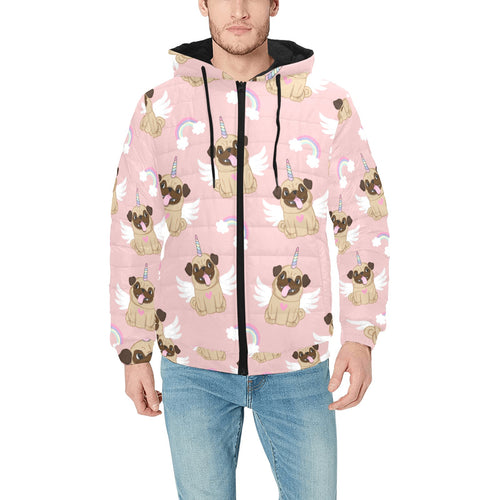 Cute unicorn pug pattern Men's Padded Hooded Jacket