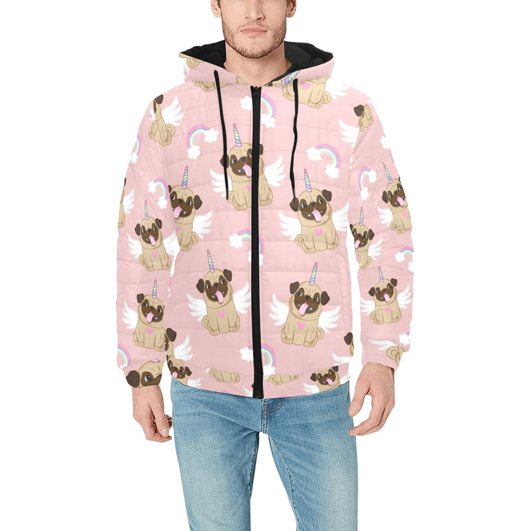 Cute unicorn pug pattern Men's Padded Hooded Jacket