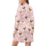 Cute unicorn pug pattern Women's Long Sleeve Belted Night Robe