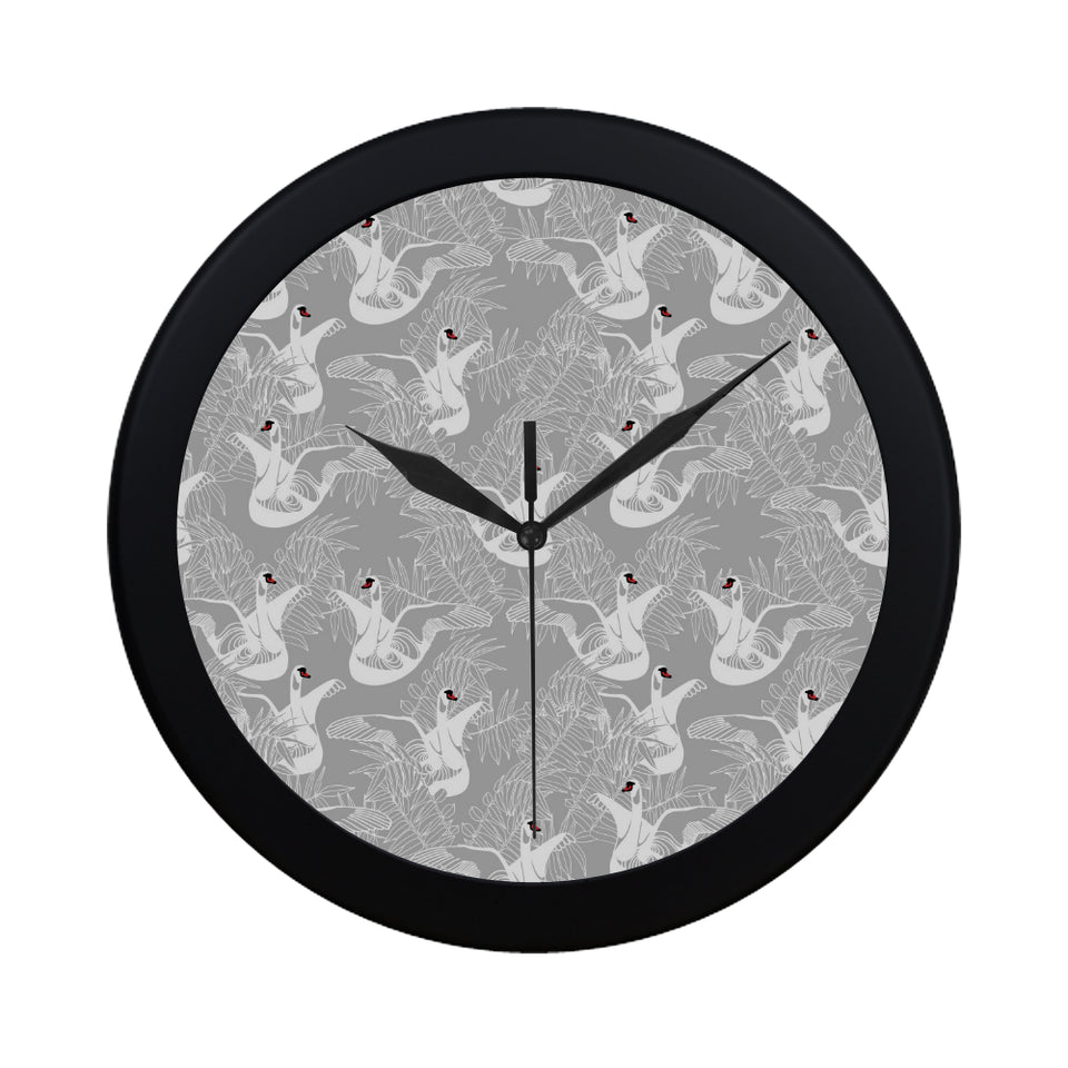 white swan gray background Elegant Black Wall Clock
