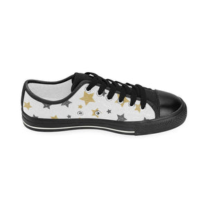 hand drawn gold black star pattern Kids' Boys' Girls' Low Top Canvas Shoes Black
