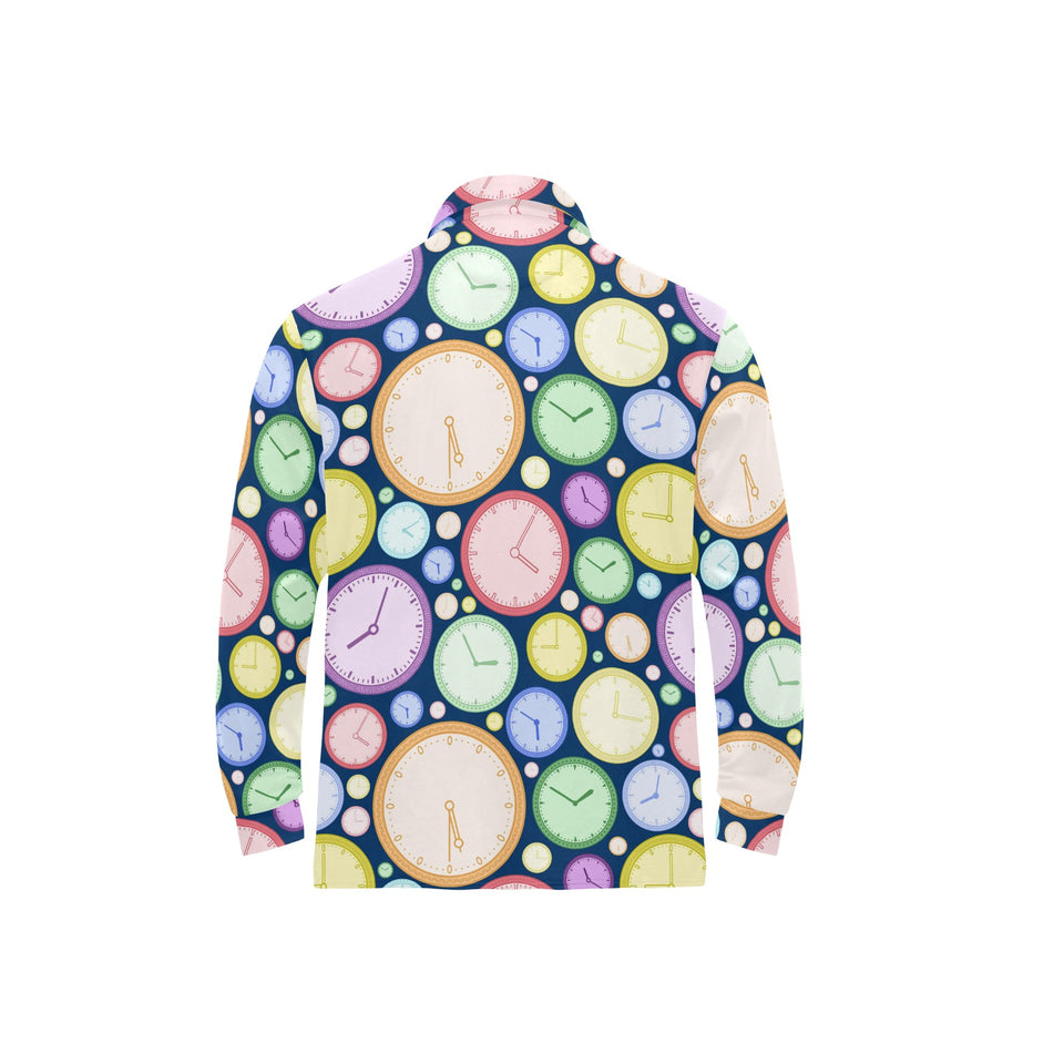 Colorful clock background Men's Long Sleeve Polo Shirt