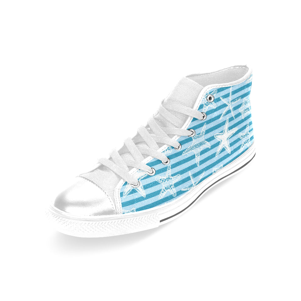 Starfish blue blackground Women's High Top Canvas Shoes White