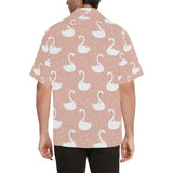 Swan flower light pink background Men's All Over Print Hawaiian Shirt