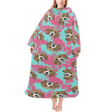 Beagle muzzles turquoise paint splashes pink patte Blanket Robe with Sleeves
