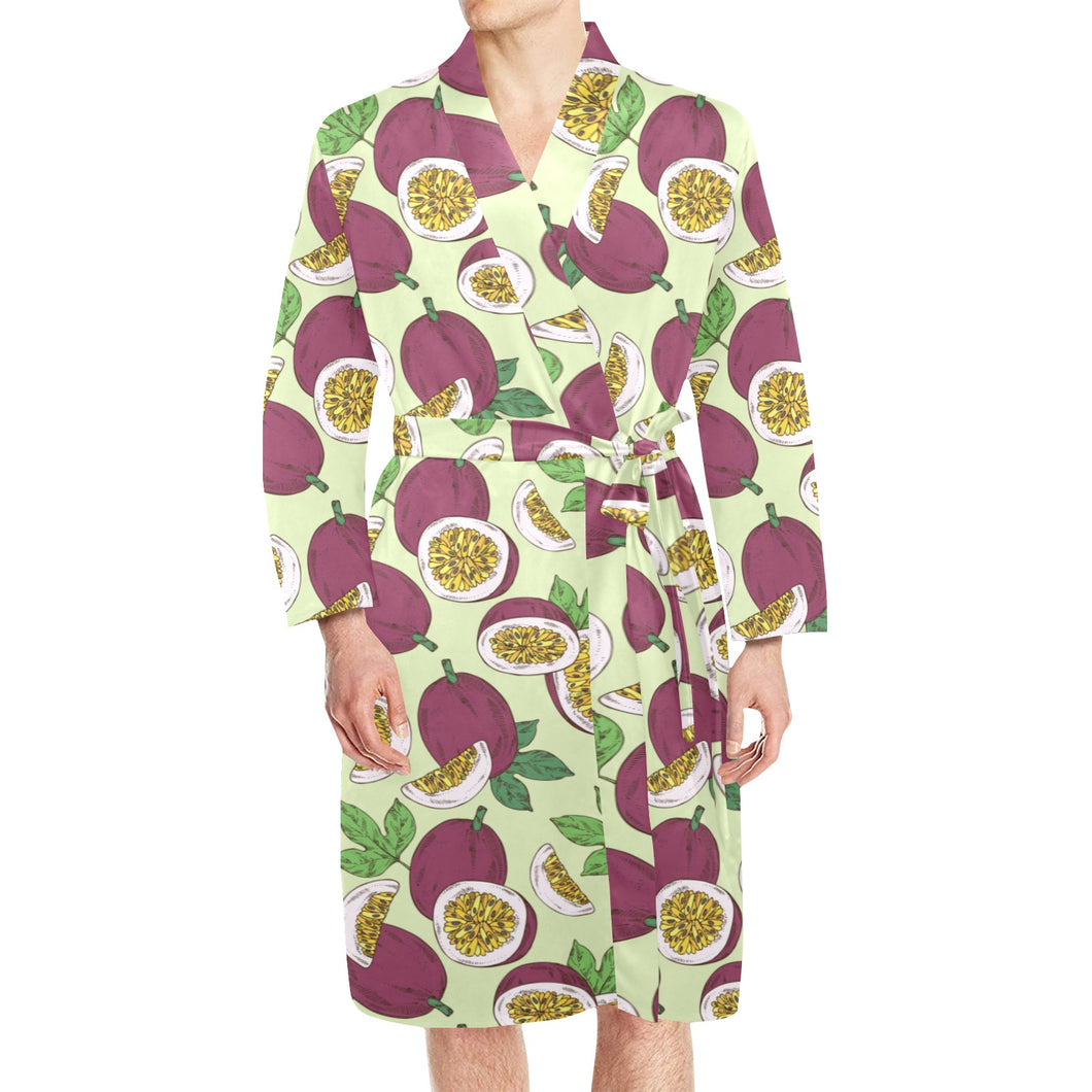 Paassion fruit pattern Men's Long Sleeve Belted Night Robe