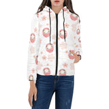 Daruma japanese wooden doll cherry blossom flower Women's Padded Hooded Jacket