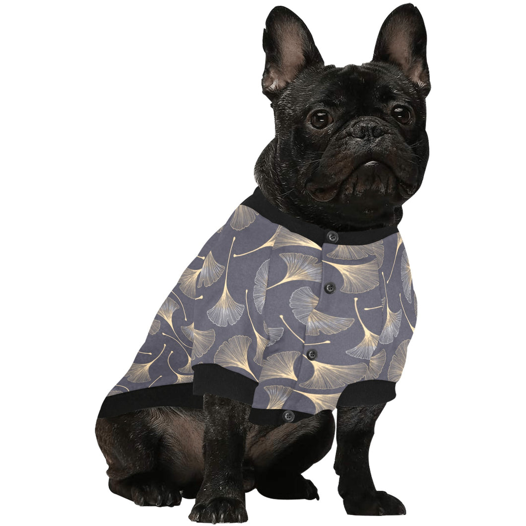 Gold ginkgo leaves All Over Print Pet Dog Round Neck Fuzzy Shirt