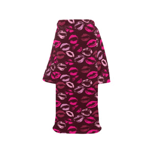 Lips Pattern Print Design 03 Blanket Robe with Sleeves