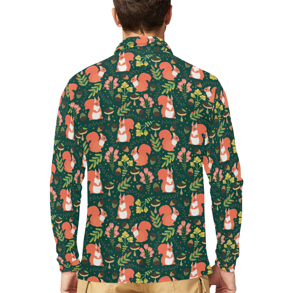 Squirrel Pattern Print Design 03 Men's Long Sleeve Polo Shirt