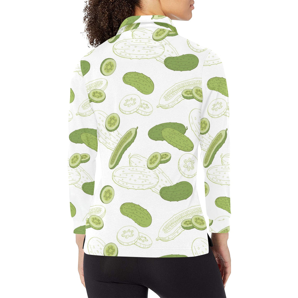 Cucumber sketch pattern Women's Long Sleeve Polo Shirt