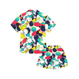 watercolor bowling ball pins Kids' Boys' Girls' V-Neck Short Pajama Set