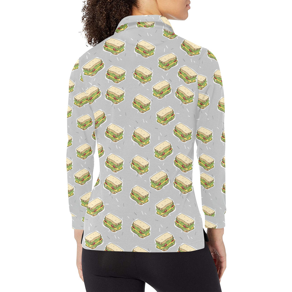 Sandwich Pattern Print Design 05 Women's Long Sleeve Polo Shirt