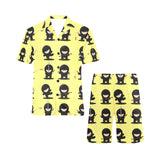 Cute ninja yellow background Men's V-Neck Short Pajama Set