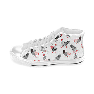 Cool rooster chicken cock floral ornament backgrou Men's High Top Canvas Shoes White