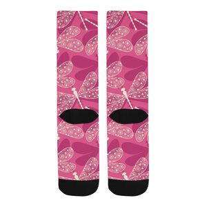 Beautiful dragonfly pink background Crew Socks