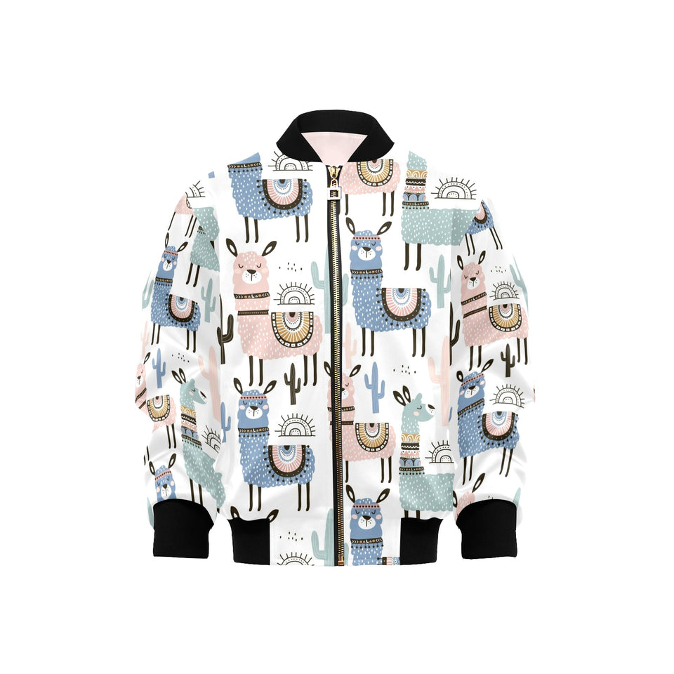 lama Alpaca cactus hand drawn pattern Kids' Boys' Girls' Bomber Jacket