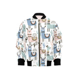 lama Alpaca cactus hand drawn pattern Kids' Boys' Girls' Bomber Jacket