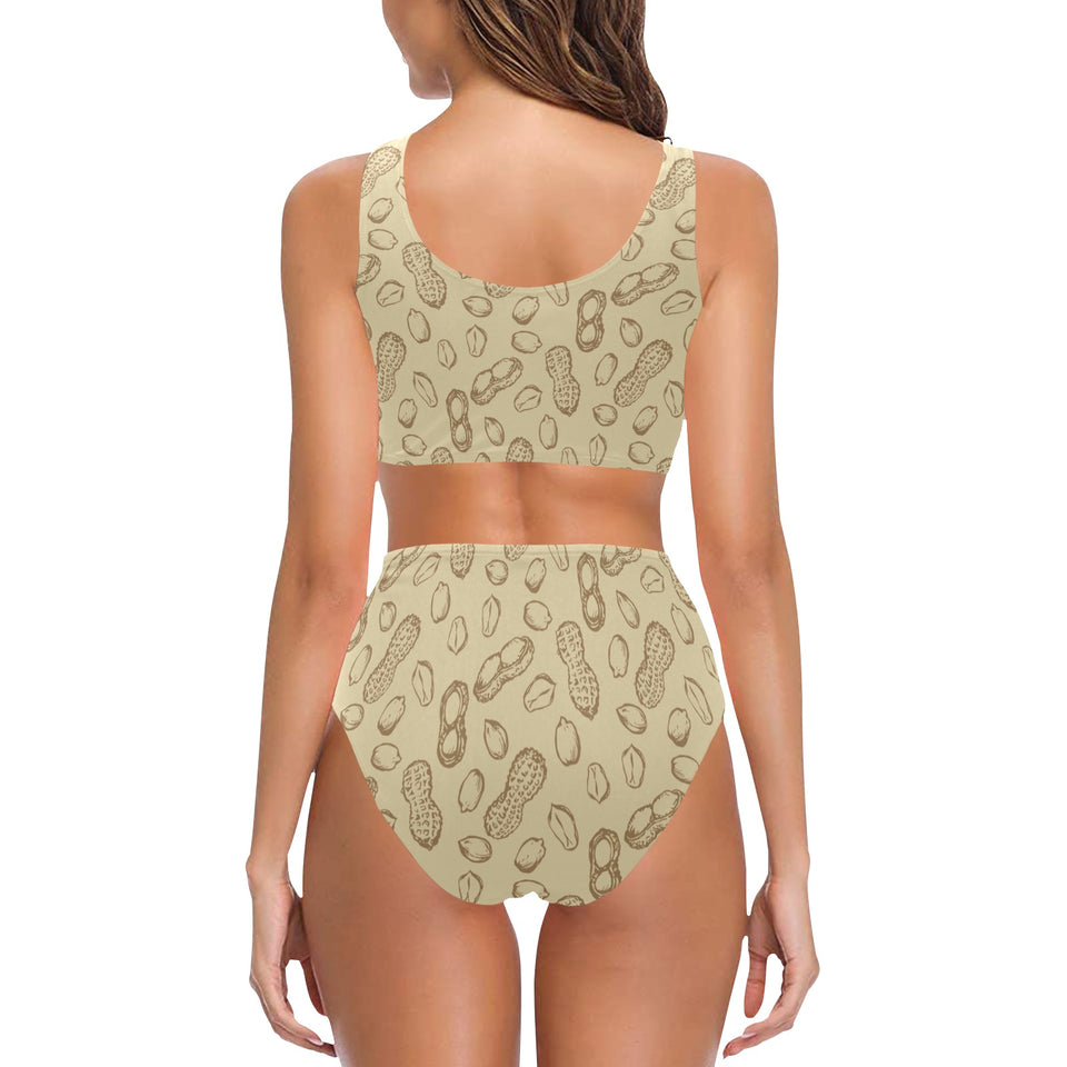 hand drawn peanuts pattern Chest Bowknot High Waisted Bikini Swimsuit