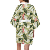 heliconia pattern Women's Short Kimono Robe