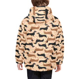 Dachshund floral background Kids' Boys' Girls' Padded Hooded Jacket