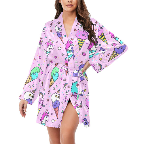 Cute ice cream cone animal pattern Women's Long Sleeve Belted Night Robe