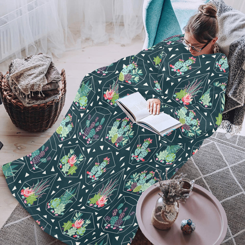 Cactus glass terrarium pattern Blanket Robe with Sleeves