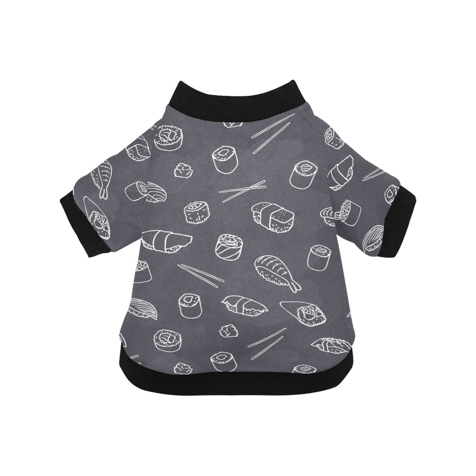 sushi pattern black background All Over Print Pet Dog Round Neck Fuzzy Shirt