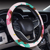 Donut pattern glaze pink background Car Steering Wheel Cover