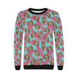 Beagle muzzles turquoise paint splashes pink patte Women's Crew Neck Sweatshirt