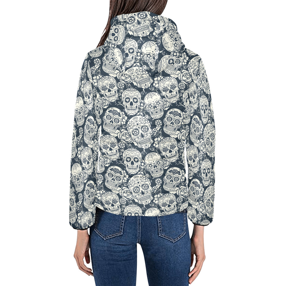 Sugar skull black white pattern Women's Padded Hooded Jacket