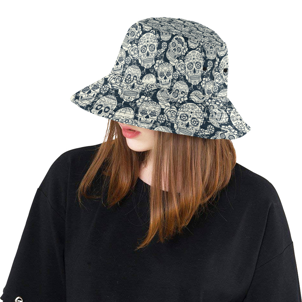 Sugar skull black white pattern Unisex Bucket Hat